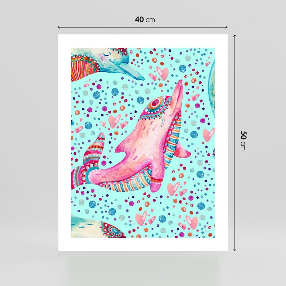 Plakat bez ramy 40x50 - Lekkość W Ruchu - delfin, akwarela