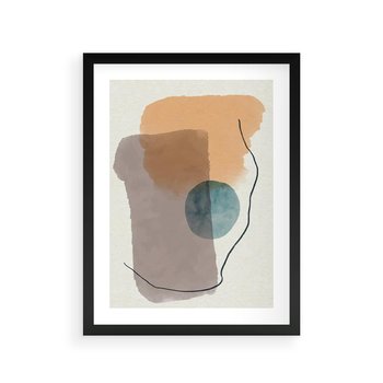 Plakat w ramie 40x50 - Rozkwitająca Akwarelowa Inspiracja - geometryczne elementy, stonowane ziemiste kolory - rama czarna