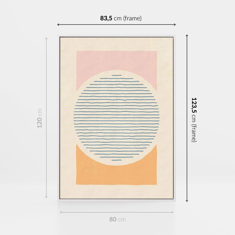 Obraz w ramie 80x120 - Rozbijająca Opowieść - geometryczne kształty, koła - rama biała