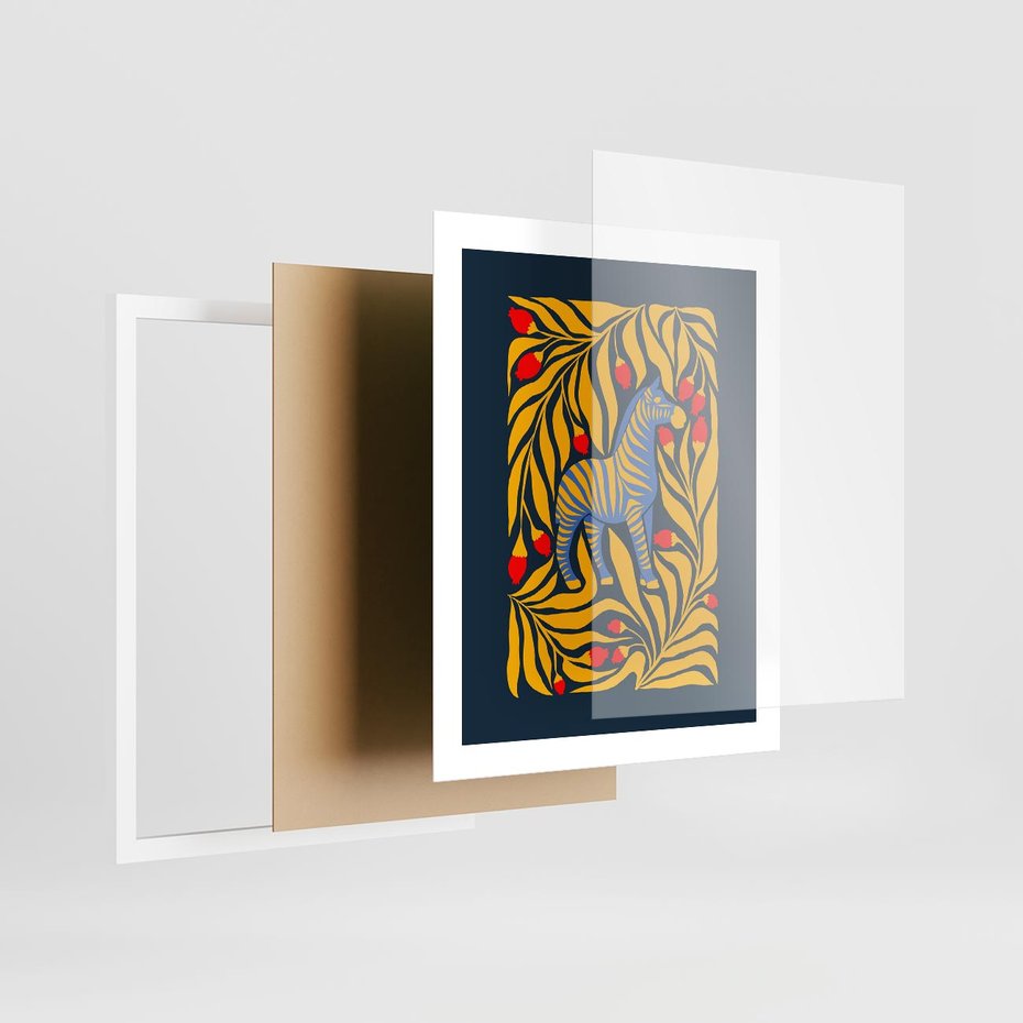 Plakat w ramie 40x50 - Wibracje Wyobraźni - zebra, granatowe tłó - rama biała