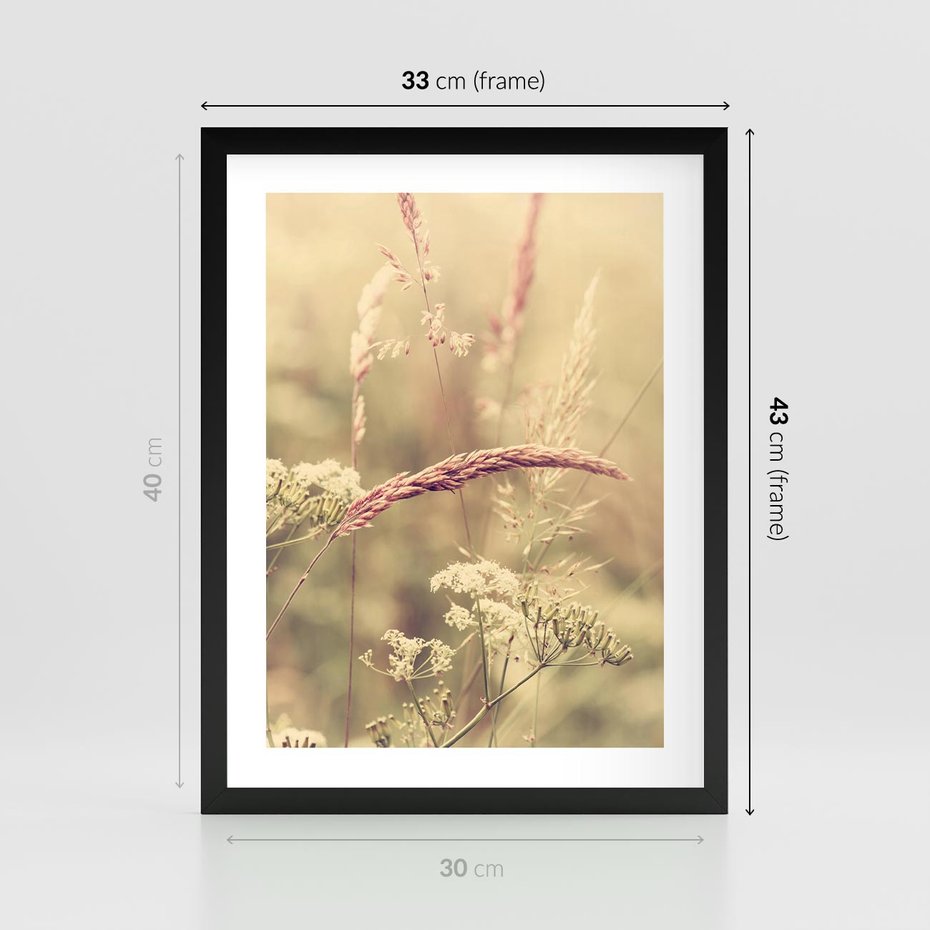 Plakat w ramie 30x40 - Boho Wizja - suszone, trawy - rama czarna