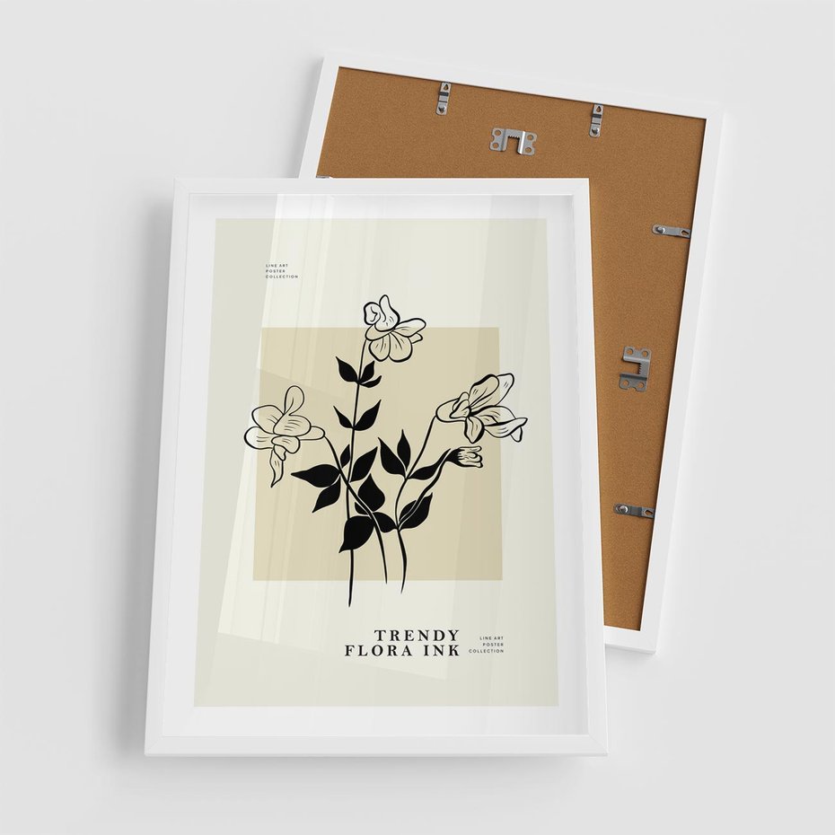 Plakat w ramie 50x70 - Malowane szkicowe tęsknoty - kwiaty, typografia - rama biała