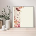 Obraz w ramie 50x50 - Rozkwitające Marzenia - japońska sztuka, ptak - rama biała