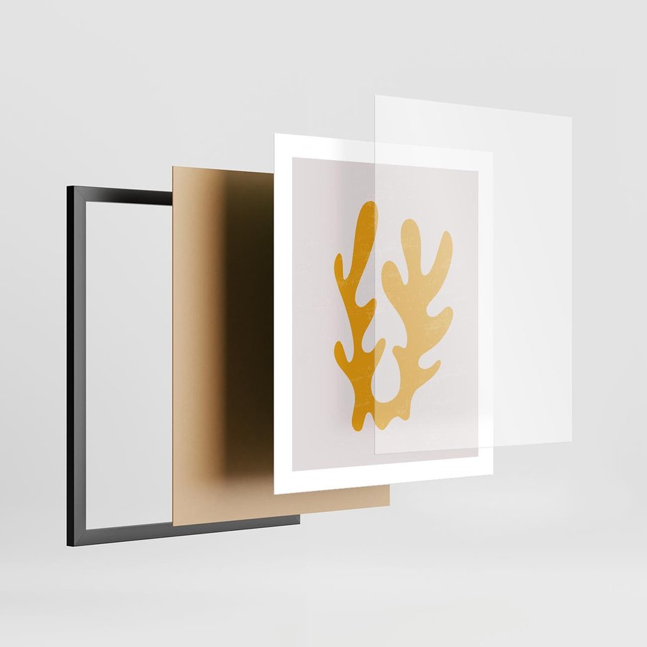 Plakat w ramie 40x50 - Abstrakcyjna Synergia - abstrakcyjna żółta forma, minimalizm - rama czarna