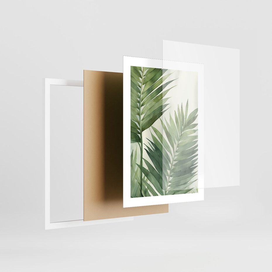 Zestaw obrazy w ramie 30x40 galeria - tropikalne, liście, palmy, bananowiec - rama biała