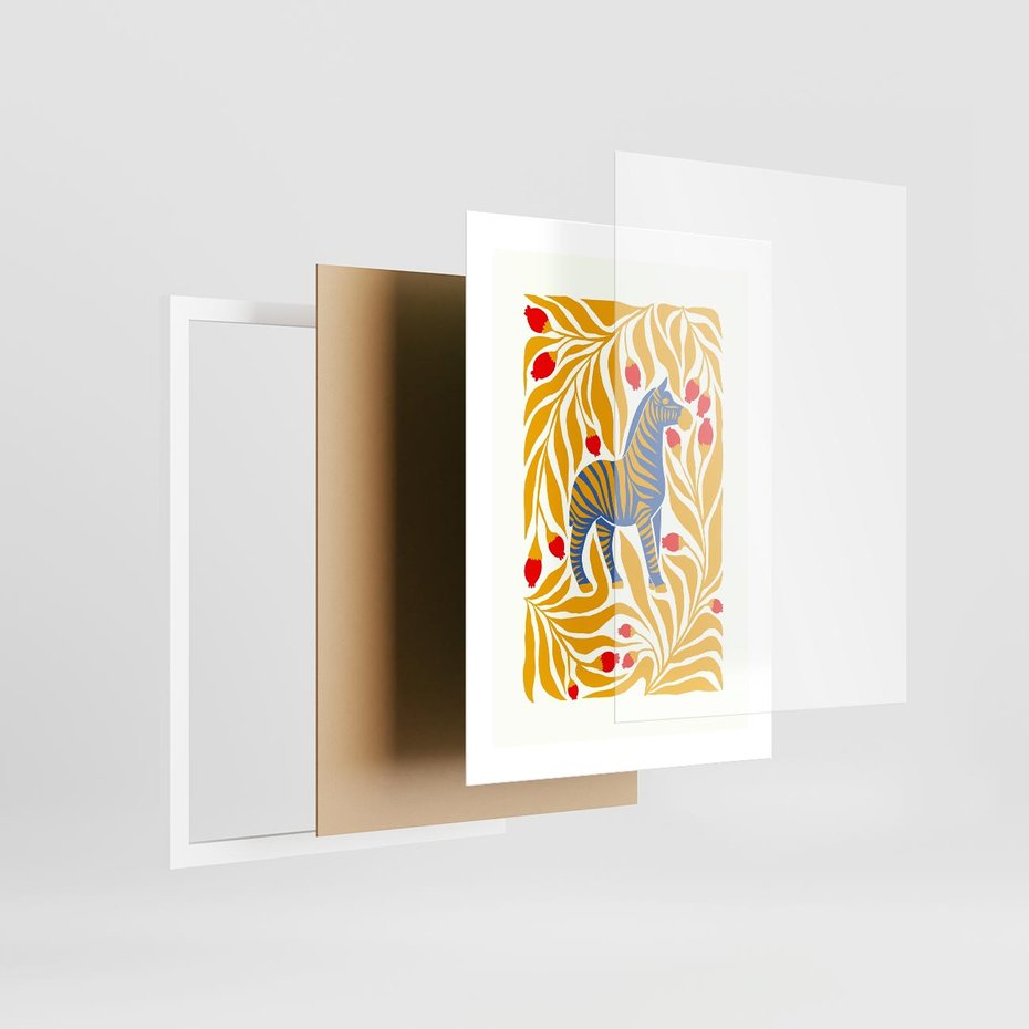 Plakat w ramie 30x40 - Zebra w Nowoczesności - abstrakcyjna nowoczesna grafika, pośrodku zebra - rama biała