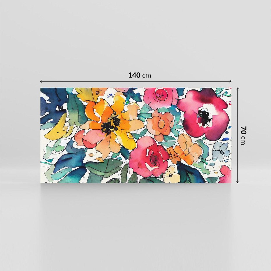 Obraz na płótnie 140x70 - Kwiatowy Impuls Kolorów - abstrakcyjne kolorowe kwiaty, szkic