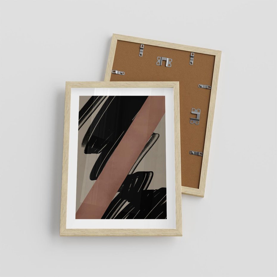 Plakat w ramie 30x40 - Mroczne Refrakcje - abstrakcja, czarne splatane linie - rama drewno