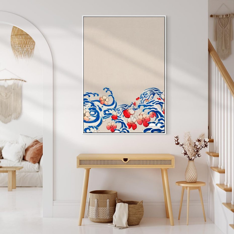 Obraz w ramie 50x70 - Japońska Harmonia: Falujące Kwiaty - japonia, orientalne kwiaty wiśni - rama biała