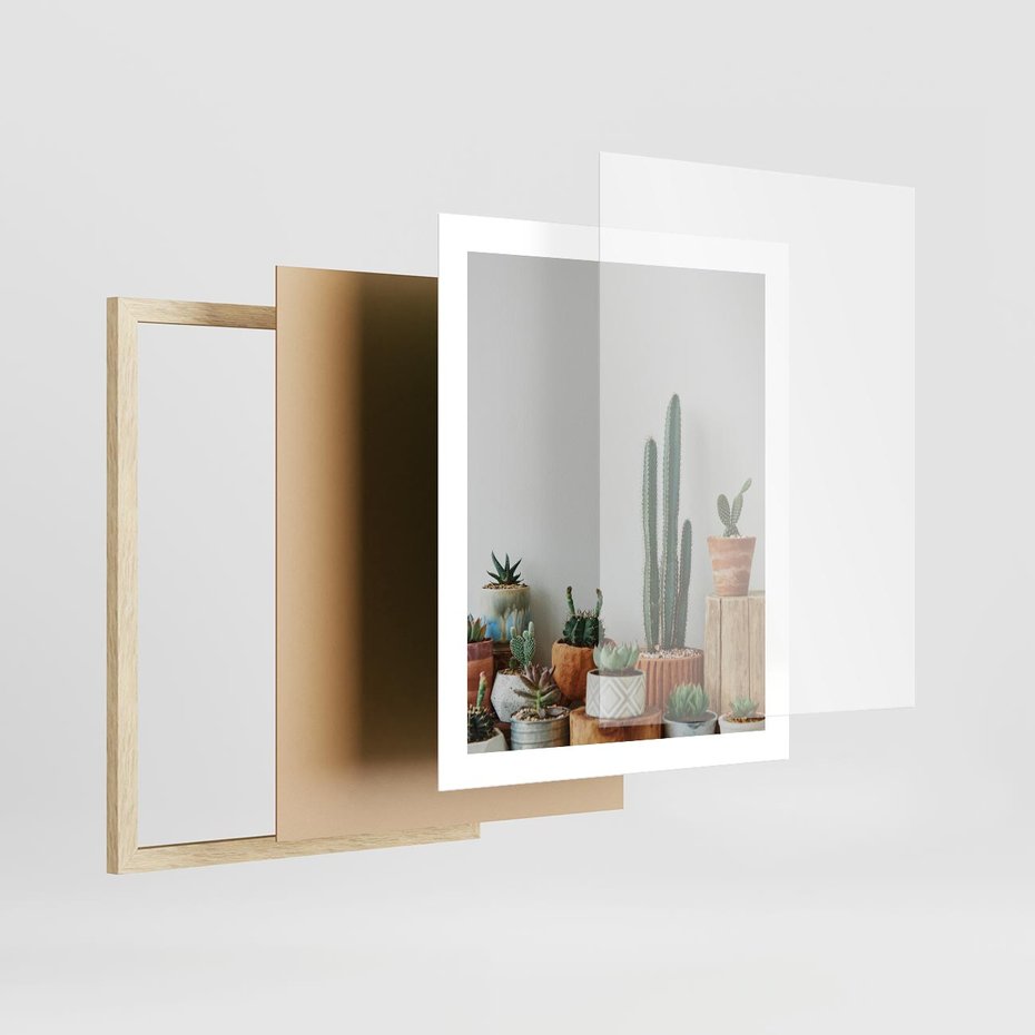 Plakat w ramie 40x50 - Naturalna Harmonia - kaktusy, liście - rama drewno