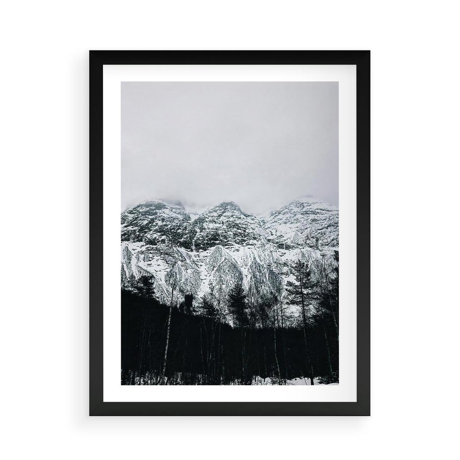Plakat w ramie 50x70 - Zimowe Uroki Gór - góry ośnieżone, krajobraz górski - rama czarna