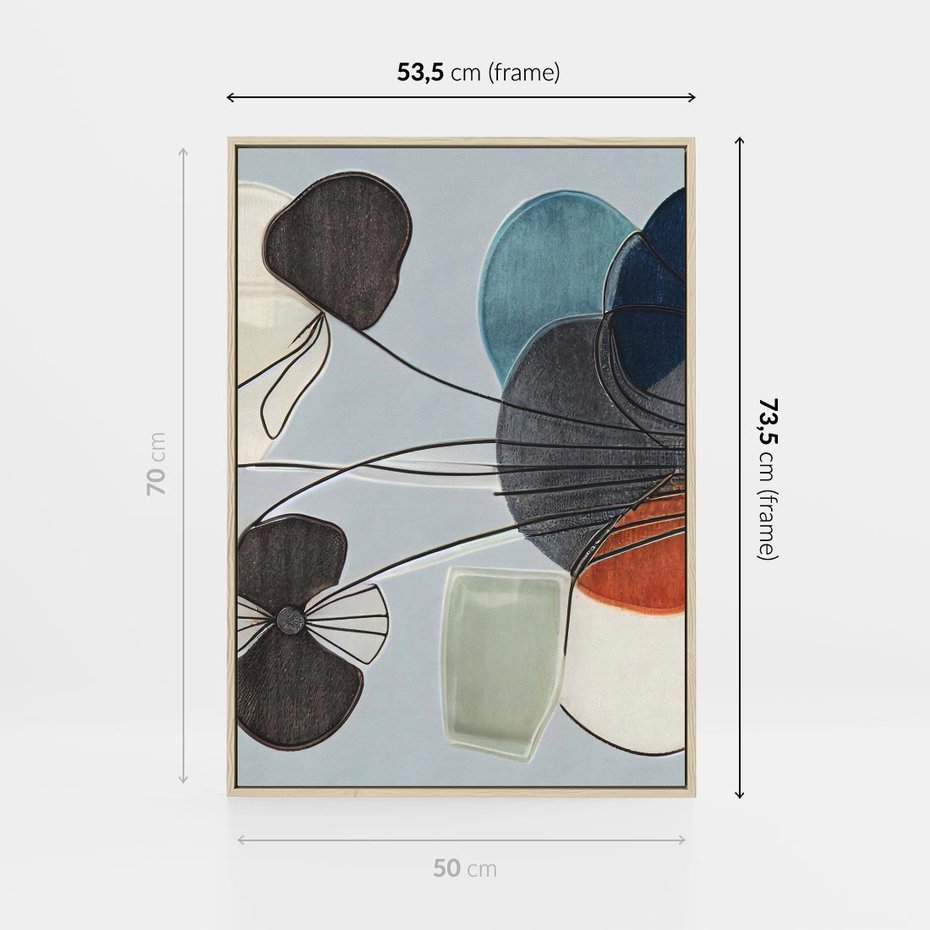 Obraz w ramie 50x70 - Plamy w Niebieskim - sztuka abstrakcyjna, linie - rama drewno