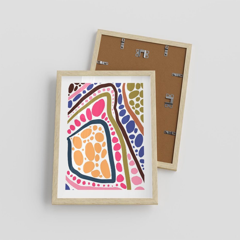 Plakat w ramie 30x40 - Migocące Tęczowe Widzenia - kolorowe wzory, tęczowe żywe kolory - rama drewno