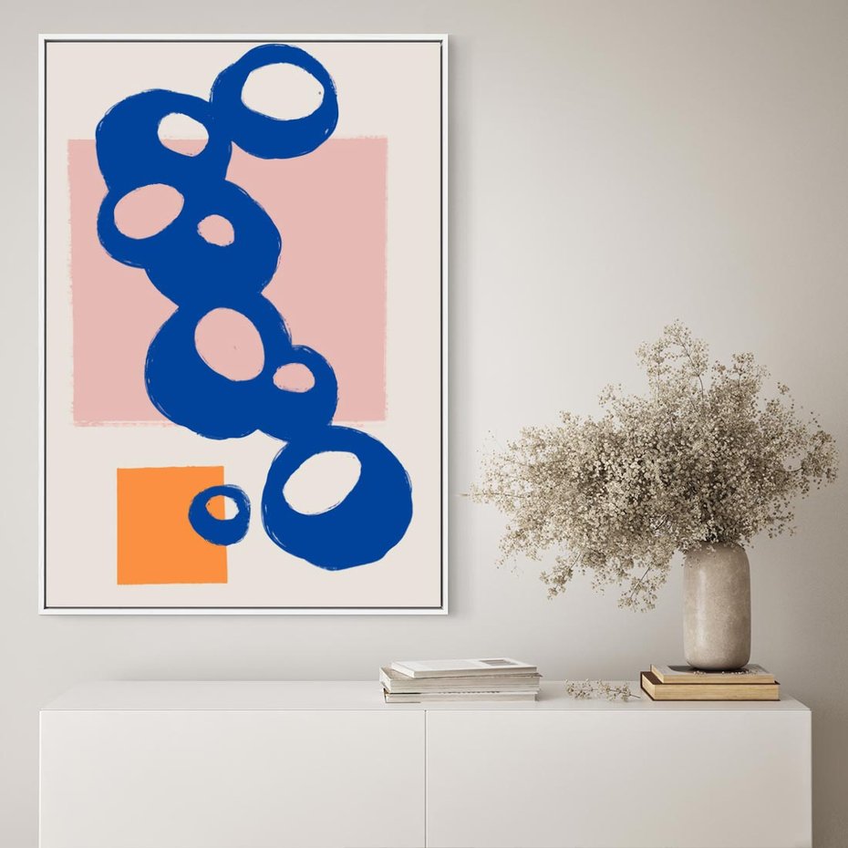 Obraz w ramie 70x100 - Migocące Plamiste Echa - abstrakcja, nowoczesny plakat - rama biała