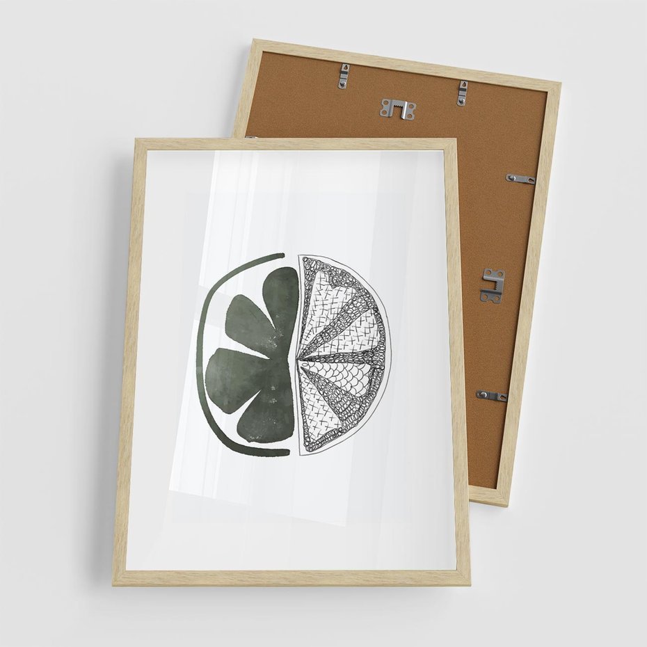 Plakat w ramie 50x70 - Cytrynowe Echo - minimalistyczny plakat, cytryna - rama drewno