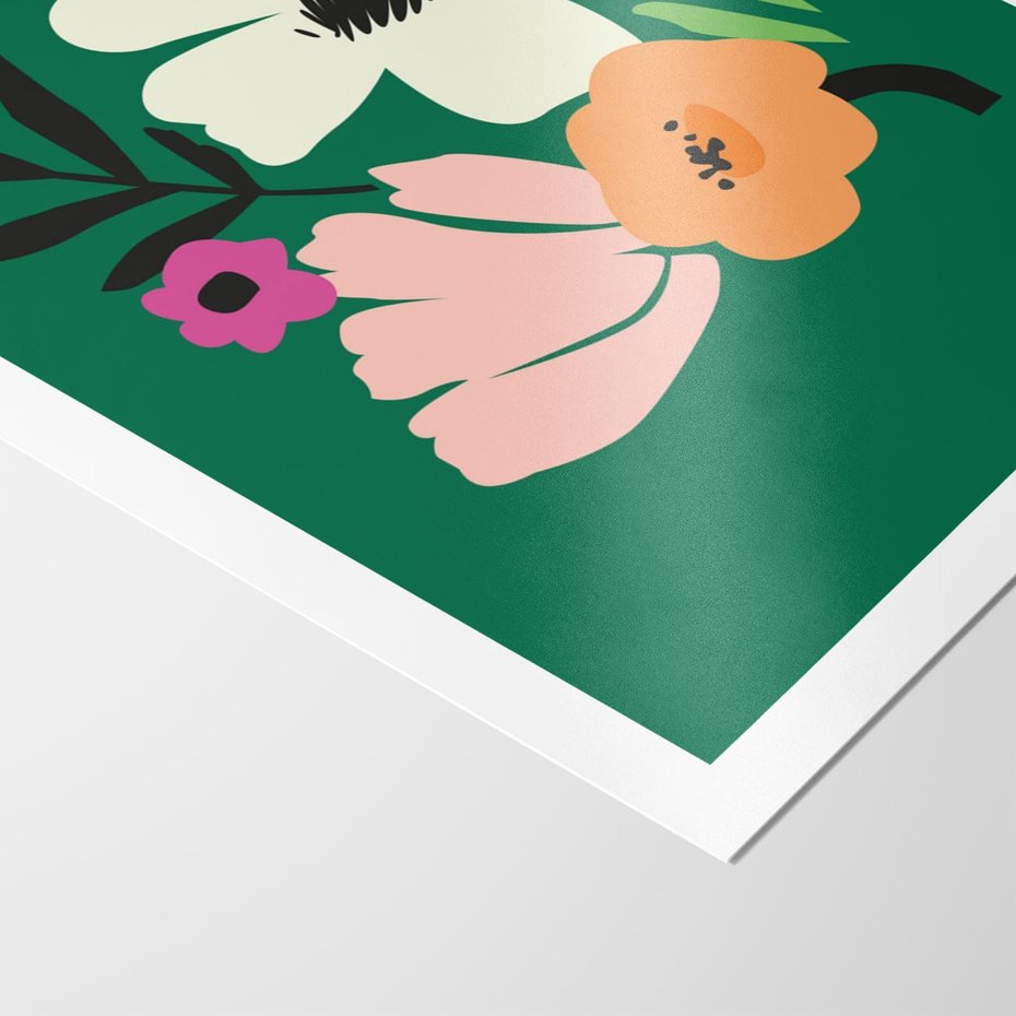 Plakat bez ramy 21x30 - Rozbijające Echa - abstrakcyjne kwiaty, zielone tło