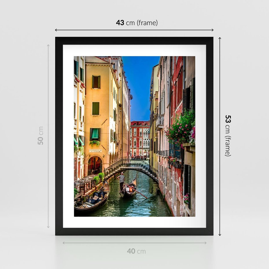 Plakat w ramie 40x50 - Romantyczna Gondola - Wenecja, gondola - rama czarna