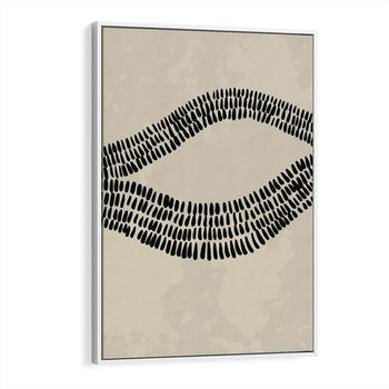 Obraz w ramie 80x120 - Kontury Ewolucji Materii - boho plakat, czarne kropki kreski - rama biała