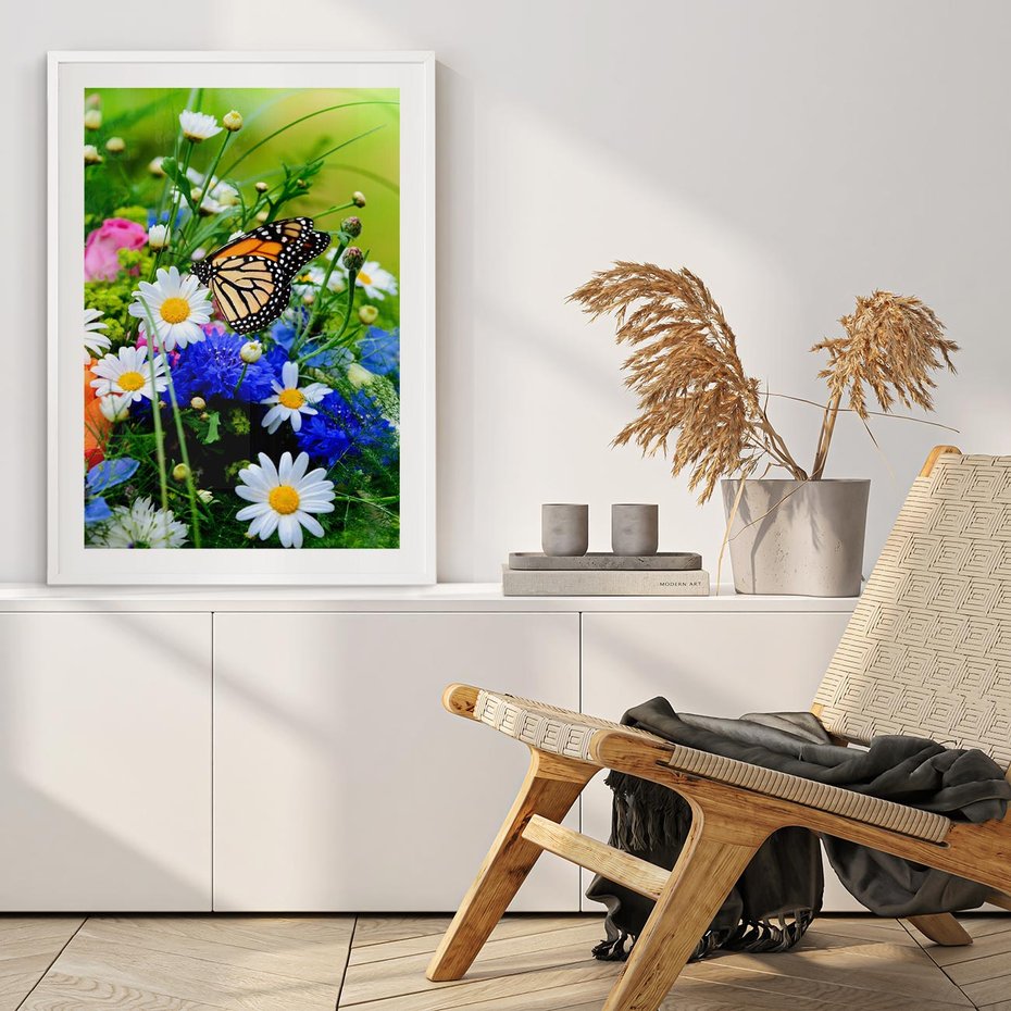 Plakat bez ramy 40x50 - Kwiatowy Taniec - motyl, kwiaty