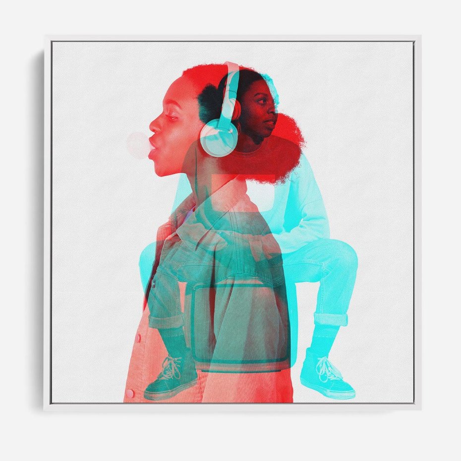 Obraz w ramie 80x80 - Rytmy Wspomnień - kolaż zdjęć, kobieta - rama biała