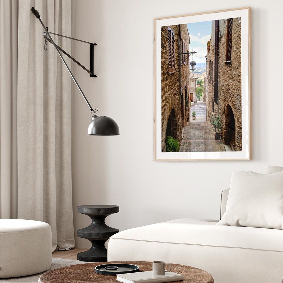 Plakat w ramie 50x70 - Perspektywa malowniczej uliczki - uliczka, perspektywa - rama drewno