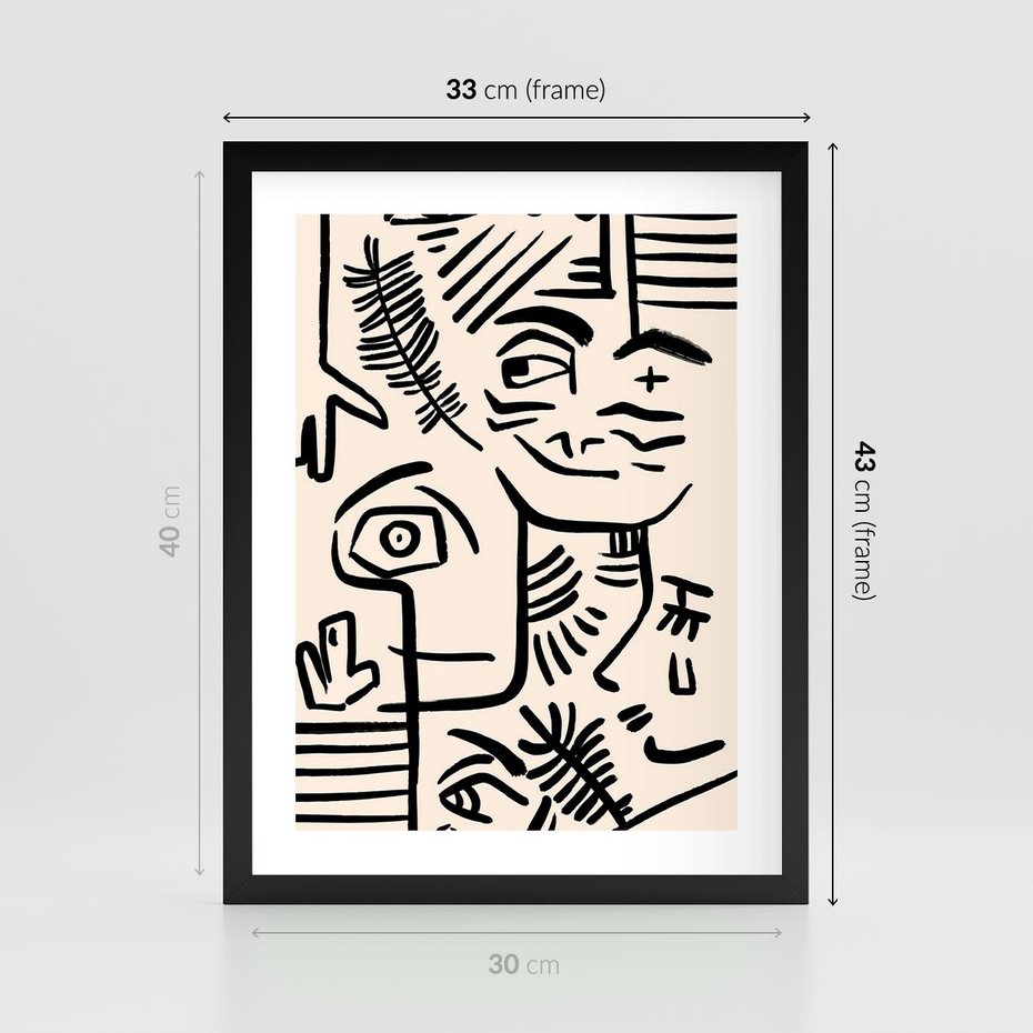 Plakat w ramie 30x40 - Ekspresyjne Odbicia Współczesności - abstrakcyjna grafika, minimalizm - rama czarna