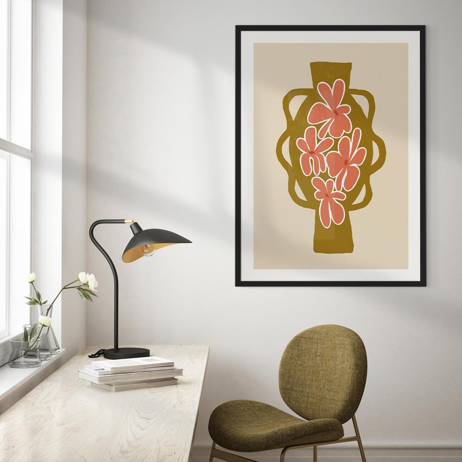 Plakat bez ramy 21x30 - Rozbijające Formy - abstrakcyjny plakat, kwiaty na wazonie