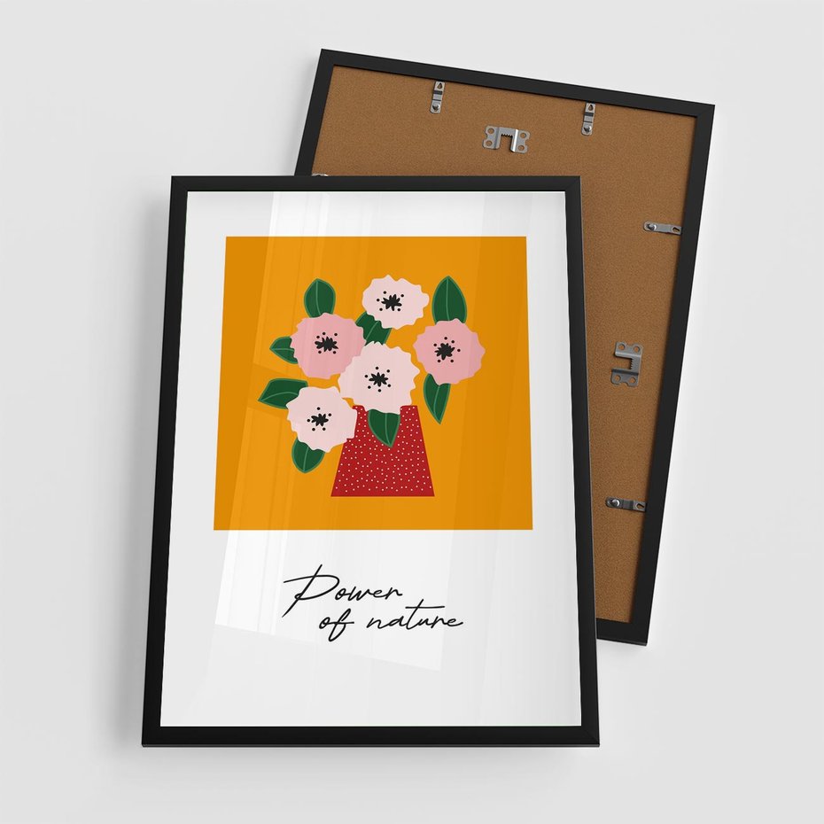 Plakat w ramie 50x70 - Abstrakcyjna Kreska - kwiaty w wazonie, abstrakcja - rama czarna