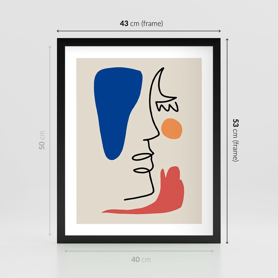 Plakat w ramie 40x50 - Rozbijające Symfonie Form - abstrakcyjny obraz, przypomina twarz - rama czarna