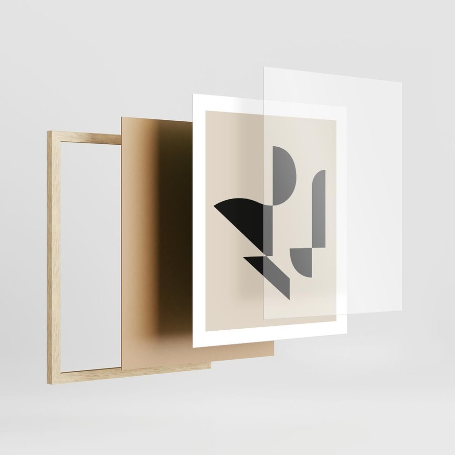 Plakat w ramie 40x50 - Rozkwitająca Abstrakcja - abstrakcyjne geometryczne kształty, minimalizm - rama drewno