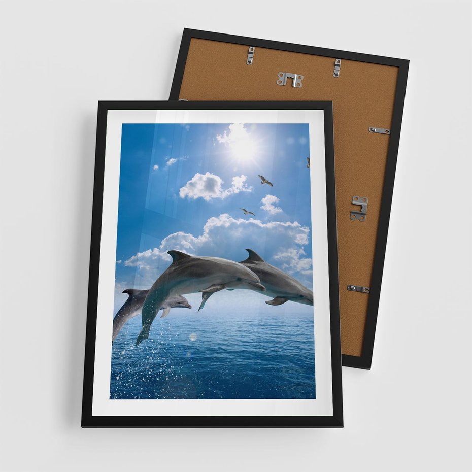 Plakat w ramie 50x70 - Spotkanie z naturą - morze, delfiny - rama czarna