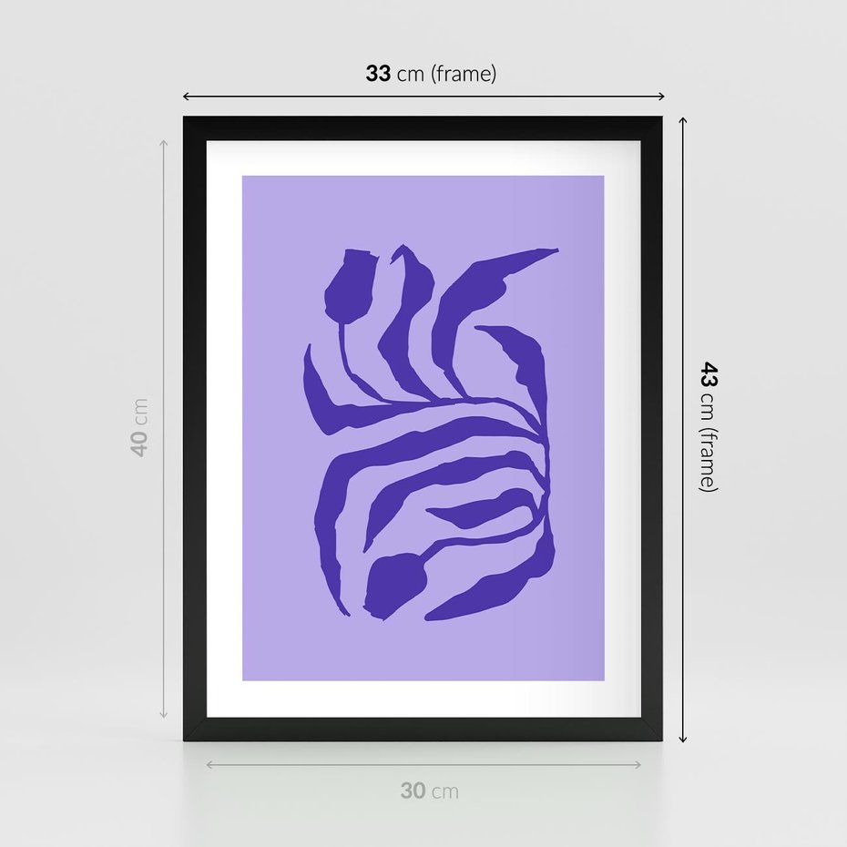 Plakat w ramie 30x40 - Boho Sztuka Wolności - kwiaty, energetyczne fioletowe tło - rama czarna