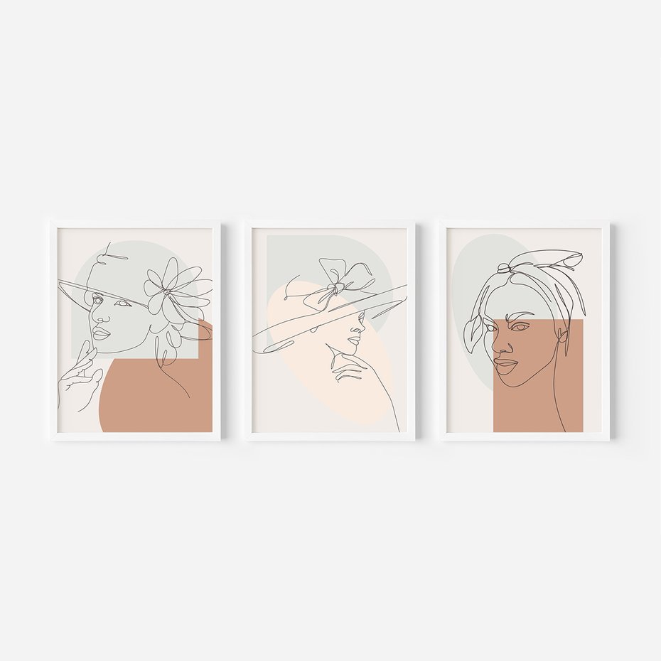 Zestaw obrazy w ramie 40x50 galeria - Minimalistyczne, nowoczesne, boho - rama biała