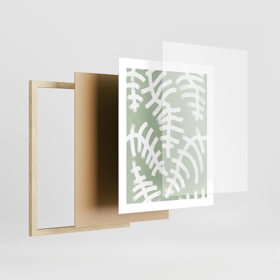 Plakat w ramie 40x50 - Oaza Zieleni - zielona abstrakcja, zgaszona zieleń - rama drewno