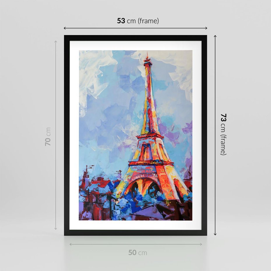 Plakat w ramie 50x70 - Paryska Wieża - olejny abstrakcyjny obraz, wieża eiffla - rama czarna