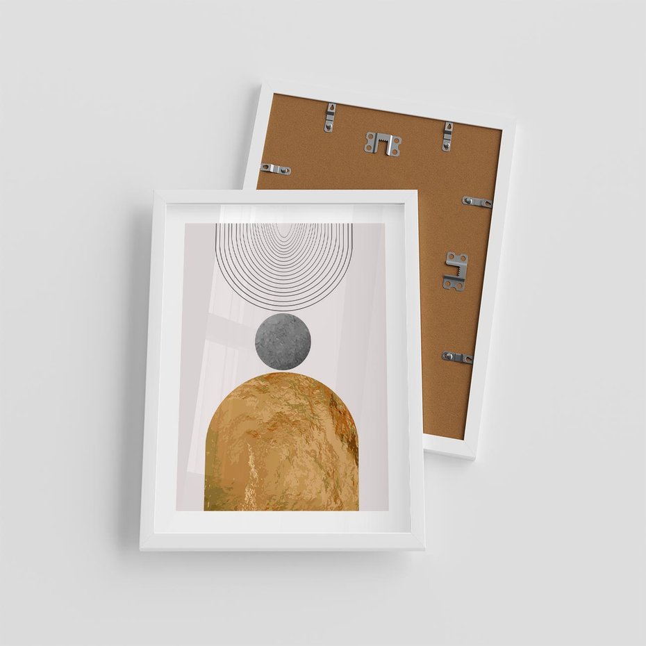 Plakat w ramie 30x40 - Złote Półkole w Sztuce Geometrii - grafika, złote półkole - rama biała