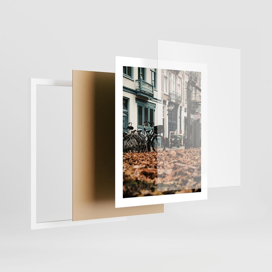 Plakat w ramie 40x50 - Rowery w Mieście pełnym Liści - rower, miasto - rama biała