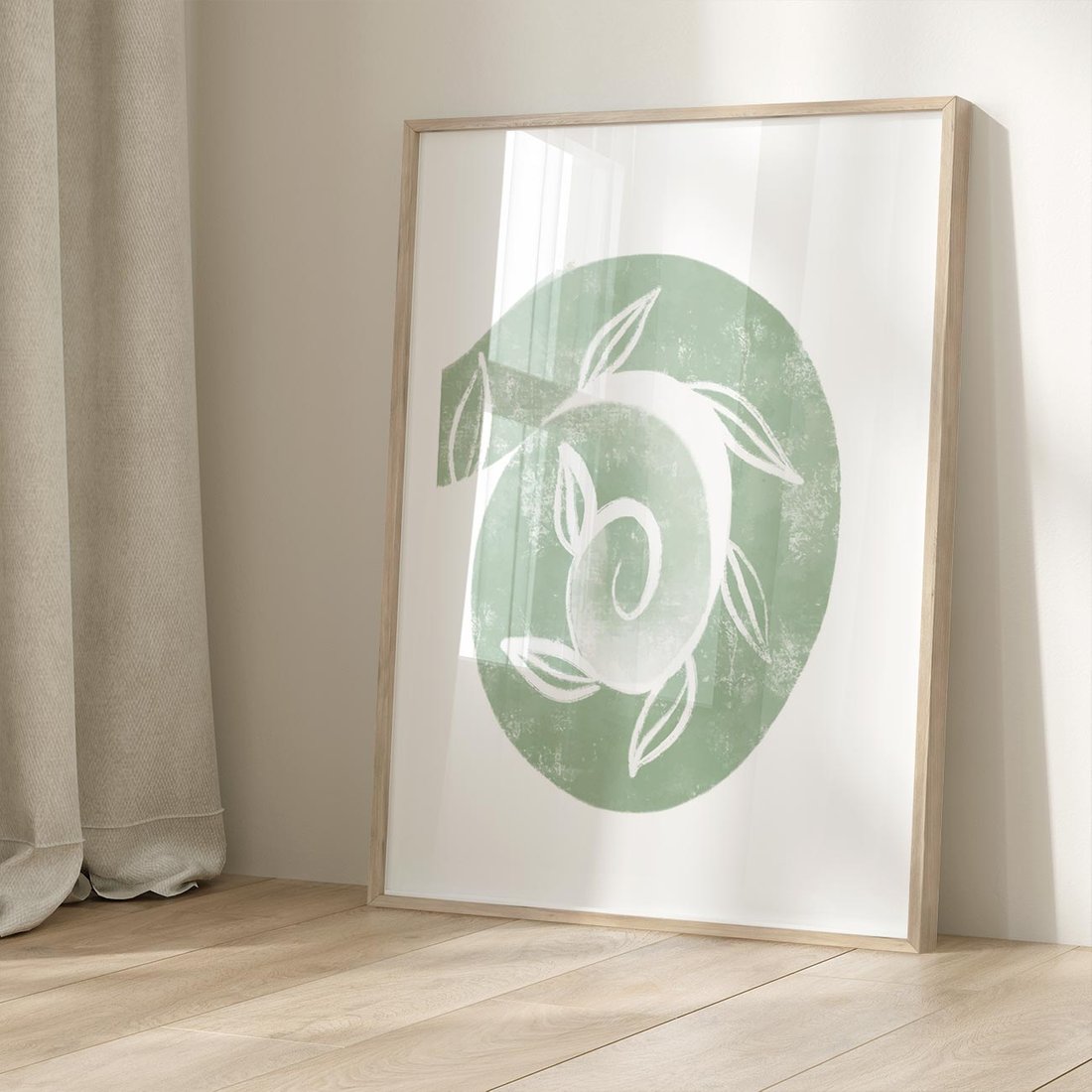 Plakat w ramie 50x70 - Zielony Świat Odpoczynku - abstrakcyjny zielony motyw, skandynawski design - rama drewno