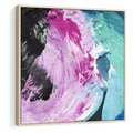 Obraz w ramie 80x80 - Kolorowy rój wyobraźni - rozlane kolorowe farby olejne, abstrakcja - rama drewno