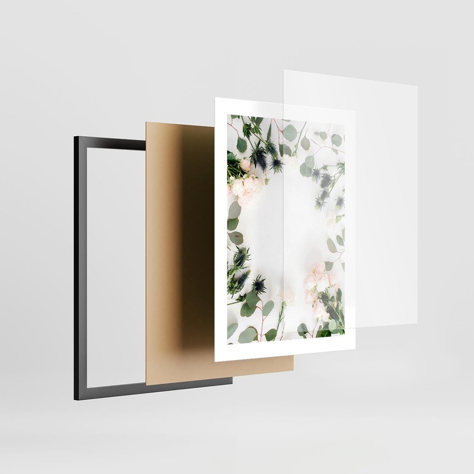 Plakat w ramie 30x40 - Róże i Zielone Liście - kompozycja kwiatowa, róże - rama czarna