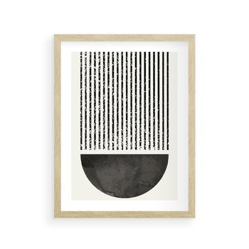 Plakat w ramie 40x50 - Taniec Impulsów - abstrakcyjne czarno białe formy, minimalizm - rama drewno