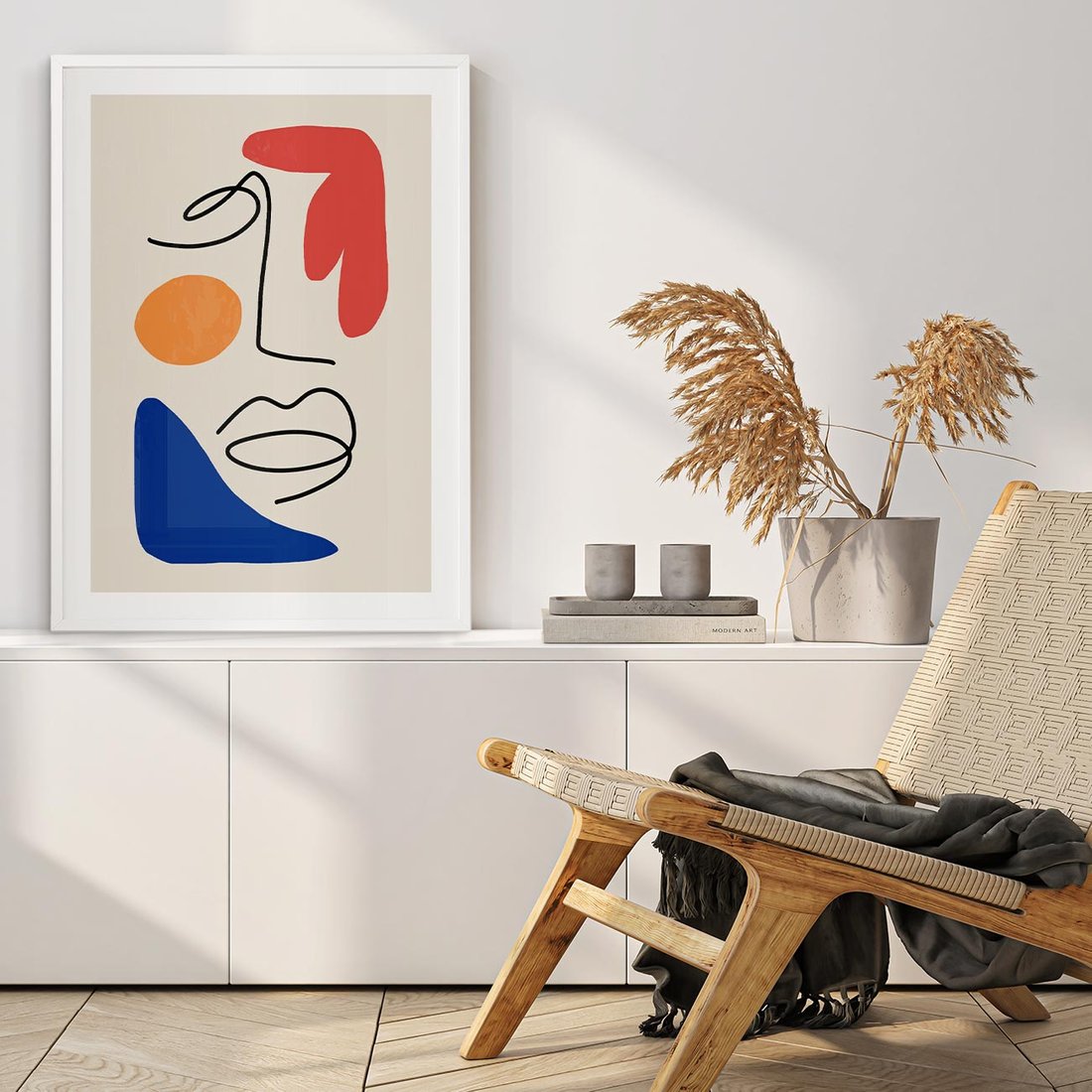 Plakat w ramie 30x40 - Rozbijające Granice Kształtów - abstrakcyjny obraz, przypomina twarz - rama biała