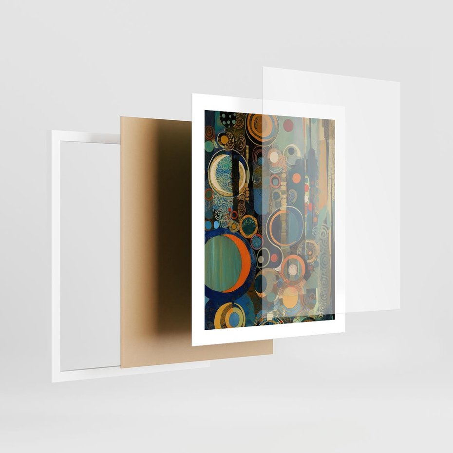 Plakat w ramie 40x50 - Wibracje Wymyślnych Form - abstrakcyjny obraz, mnogość kolorów - rama biała