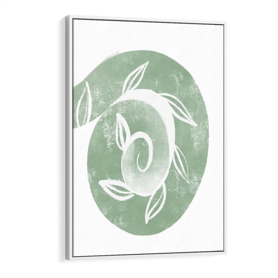 Obraz w ramie 50x70 - Zielony Świat Odpoczynku - abstrakcyjny zielony motyw, skandynawski design - rama biała