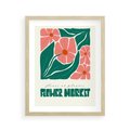 Plakat w ramie 40x50 - Retro Inspiracja - minimalistyczna kwiatowa kompozycja, pastelowe kolory - rama drewno