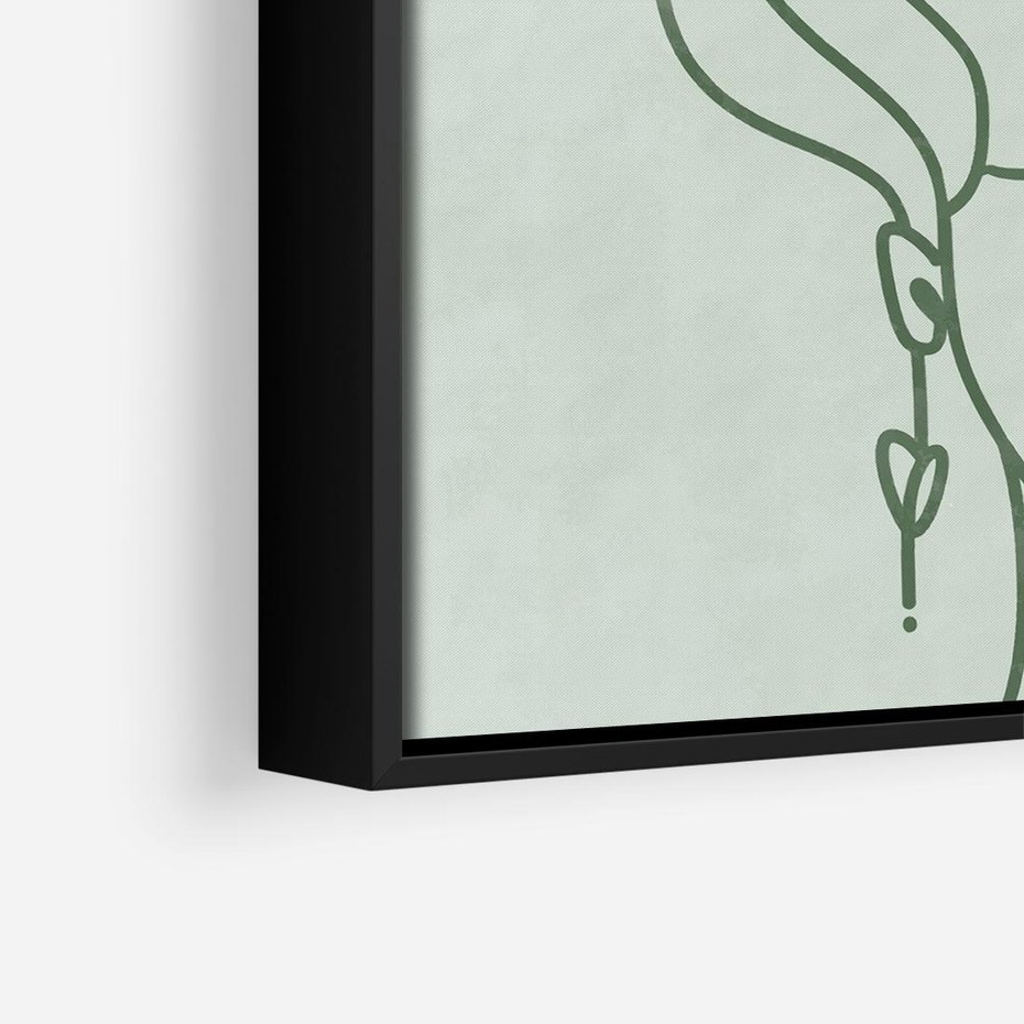 Obraz w ramie 50x50 - Spokojne Objęcia Natury - abstrakcja, zielony szkic - rama czarna