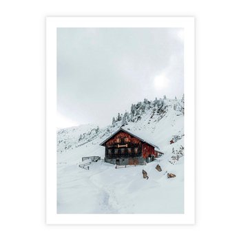 Plakat bez ramy 21x30 - Zimowa Magia - domek, śnieg