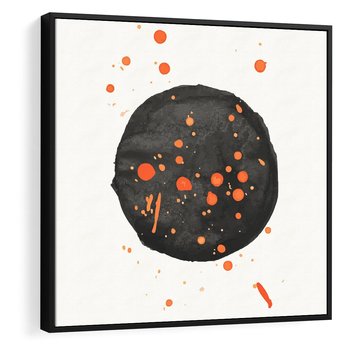 Obraz w ramie 50x50 - Impulsy Kreatywności - abstrakcyjna czarna plama, rozsiane pomarańczowe kropki - rama czarna