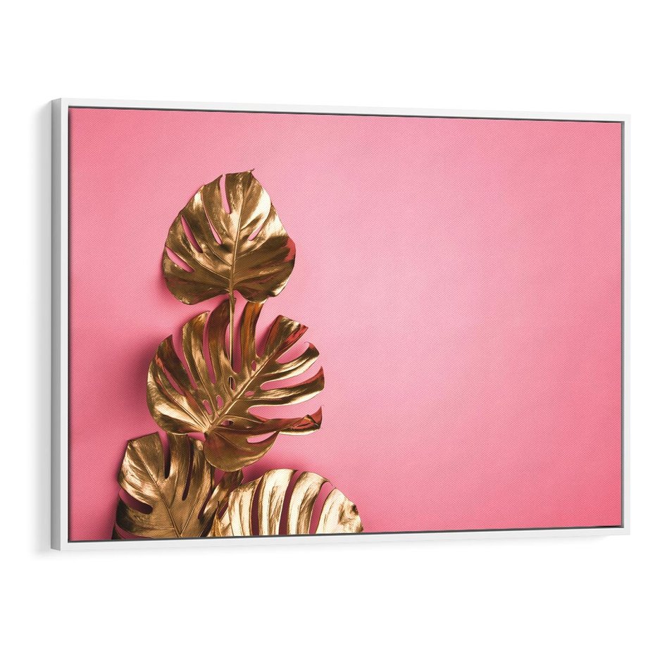 Obraz w ramie 120x80 - Luksusowa Elegancja - złote, liście - rama biała