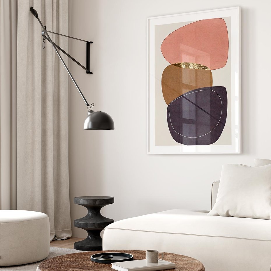 Plakat w ramie 50x70 - Rozkwitające Przenikające Formy - abstrakcyjny obraz, geometryczne formy - rama biała